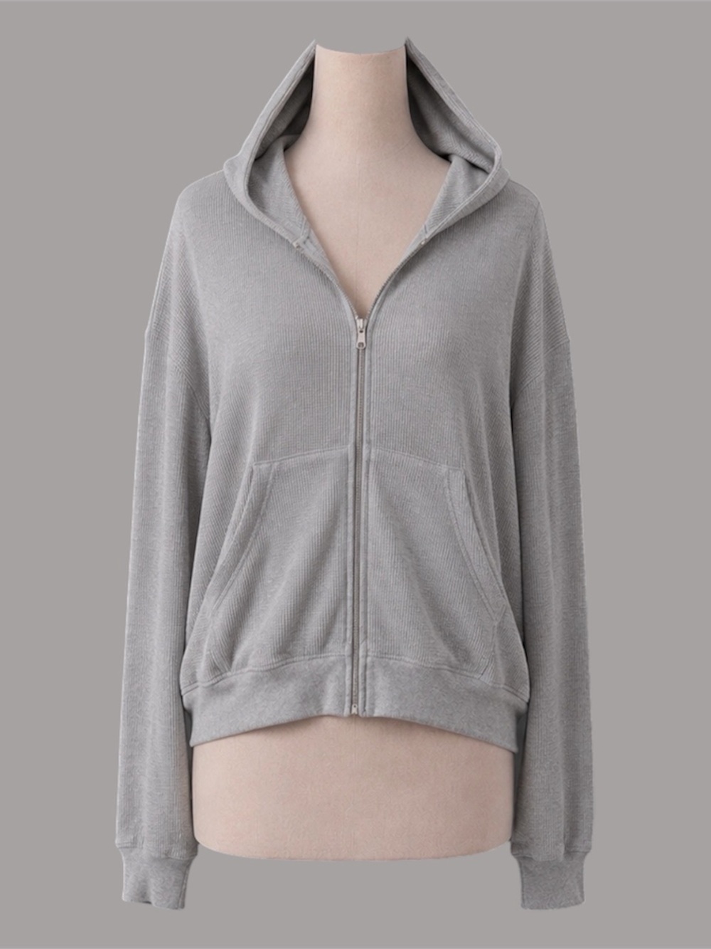 Brandy Melville Heather Grey Thermal Zip Up Hoodie